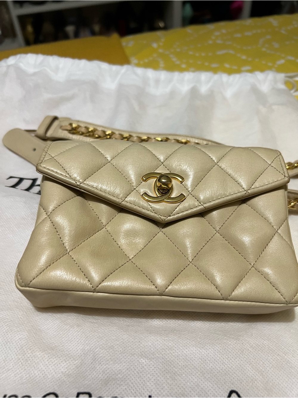 CHANEL Quilted waist belt Bag in Beige with Gold Hardware